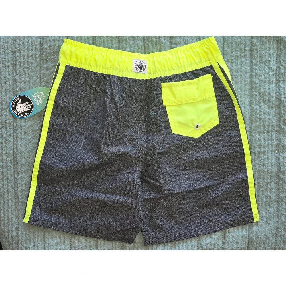 MWT‎ Body Glove Swim Trunks Charcoal Neon Yellow Board Shorts Boys 5/6